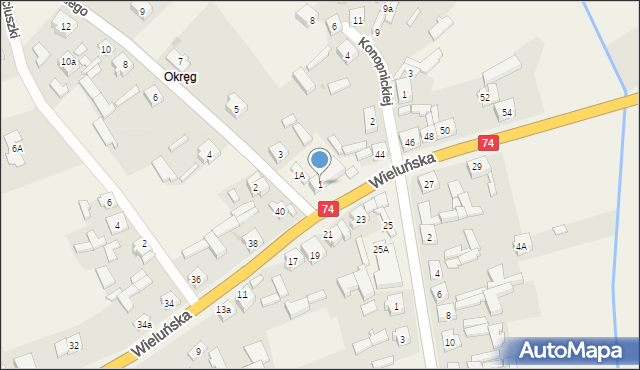 Rusiec, Dąbrowskiego, 1, mapa Rusiec