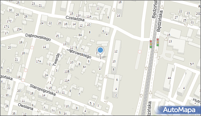 Sosnowiec, Dąbrowskiego Jarosława, gen., 1, mapa Sosnowca