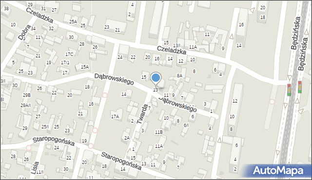 Sosnowiec, Dąbrowskiego Jarosława, gen., 13, mapa Sosnowca