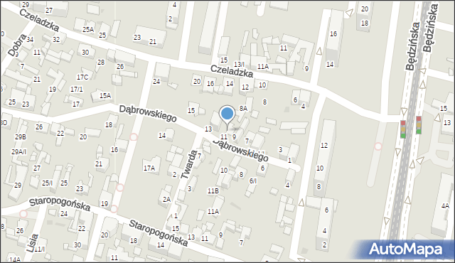 Sosnowiec, Dąbrowskiego Jarosława, gen., 9a, mapa Sosnowca