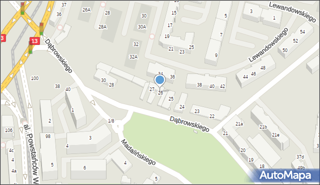 Szczecin, Dąbrowskiego Henryka, gen., 26, mapa Szczecina