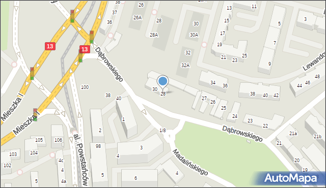 Szczecin, Dąbrowskiego Henryka, gen., 28, mapa Szczecina