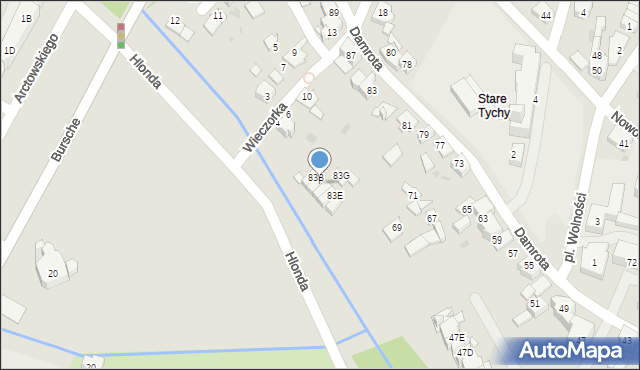 Tychy, Damrota, 83C, mapa Tychów