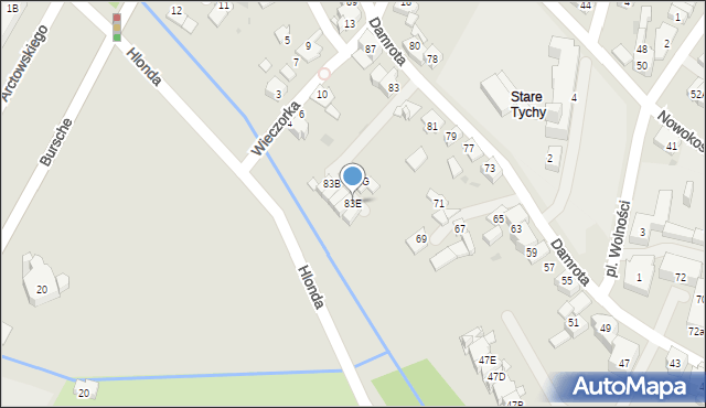 Tychy, Damrota, 83E, mapa Tychów
