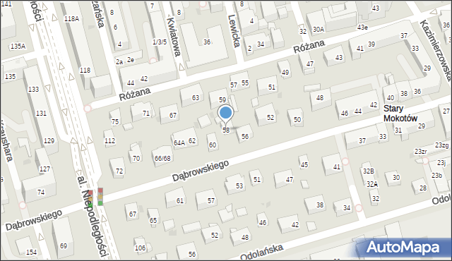 Warszawa, Dąbrowskiego Jarosława, gen., 58, mapa Warszawy