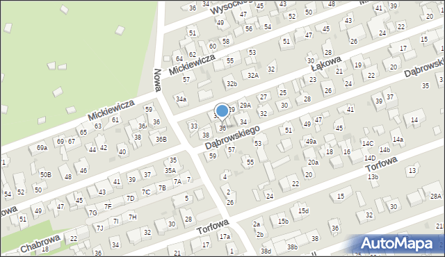 Ząbki, Dąbrowskiego Henryka, gen., 36, mapa Ząbki