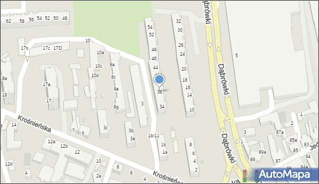 Zielona Góra, Dąbrówki, 38, mapa Zielona Góra