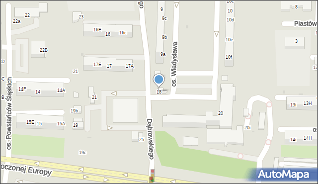 Żory, Dąbrowskiego, 18, mapa Żor