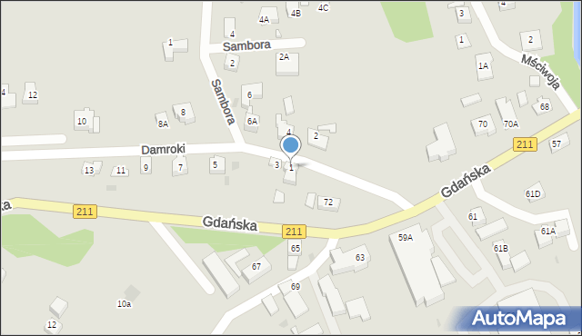 Żukowo, Damroki, 1, mapa Żukowo