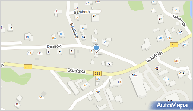 Żukowo, Damroki, 1A, mapa Żukowo