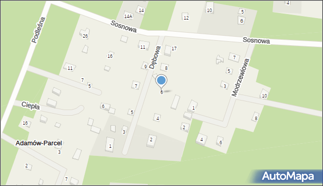 Adamów-Parcel, Dębowa, 6, mapa Adamów-Parcel