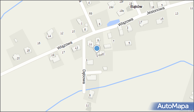 Bąków, Dębowa, 1, mapa Bąków
