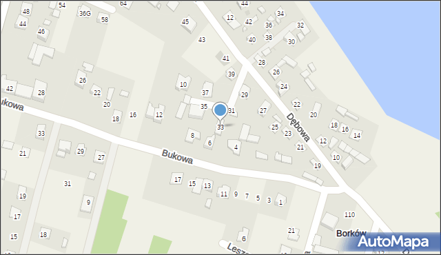 Borków, Dębowa, 33, mapa Borków
