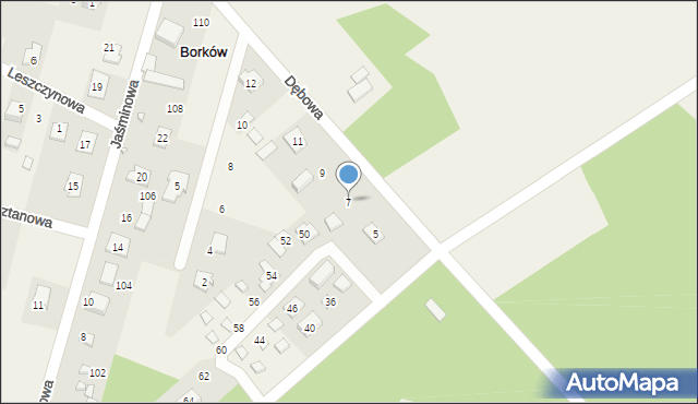 Borków, Dębowa, 7, mapa Borków