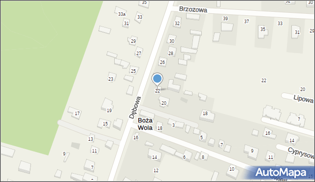 Boża Wola, Dębowa, 22, mapa Boża Wola