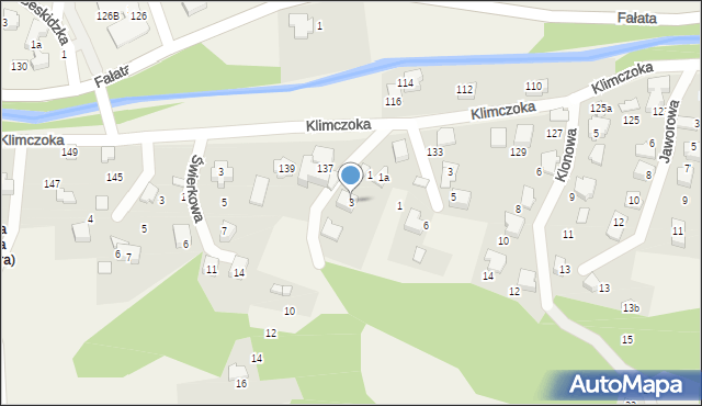 Bystra, Dębowa, 3, mapa Bystra