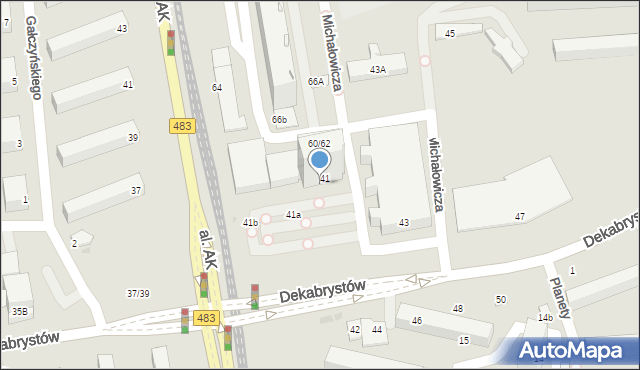 Częstochowa, Dekabrystów, 41i, mapa Częstochowy