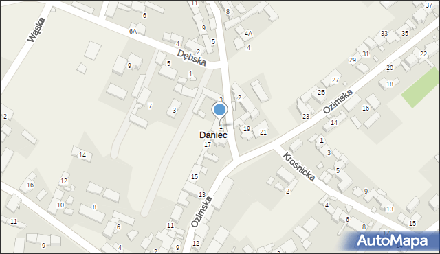 Daniec, Dębskiej Kuźni, 1, mapa Daniec