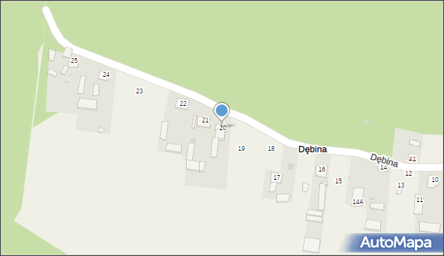 Dębina, Dębina, 20, mapa Dębina