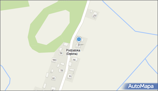 Dębina, Dębina, 57, mapa Dębina