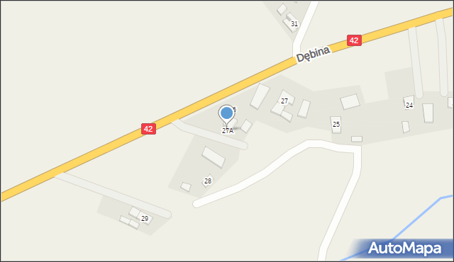 Dębina, Dębina, 27A, mapa Dębina