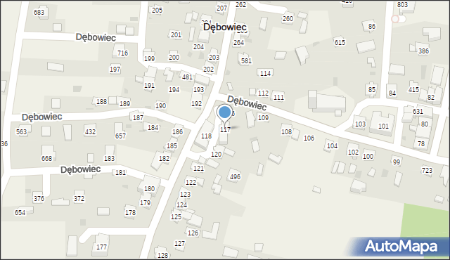 Dębowiec, Dębowiec, 117, mapa Dębowiec