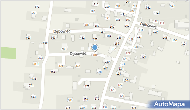 Dębowiec, Dębowiec, 181, mapa Dębowiec