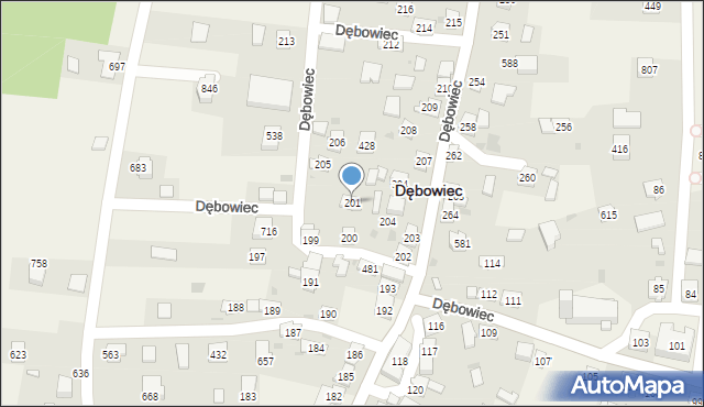 Dębowiec, Dębowiec, 201, mapa Dębowiec