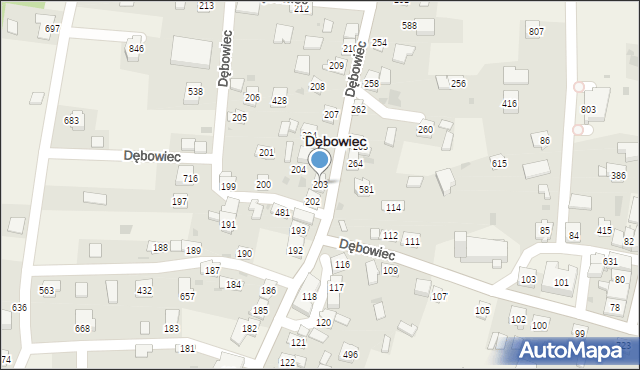 Dębowiec, Dębowiec, 203, mapa Dębowiec