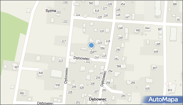 Dębowiec, Dębowiec, 216, mapa Dębowiec