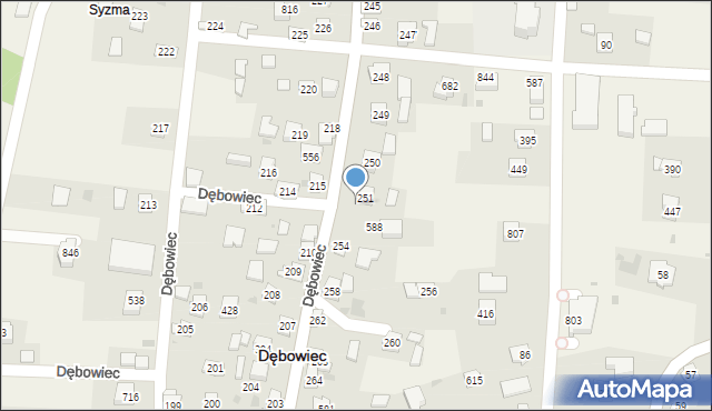 Dębowiec, Dębowiec, 252, mapa Dębowiec