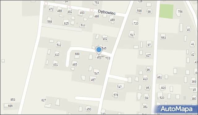 Dębowiec, Dębowiec, 401, mapa Dębowiec