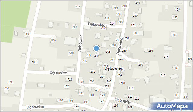 Dębowiec, Dębowiec, 428, mapa Dębowiec