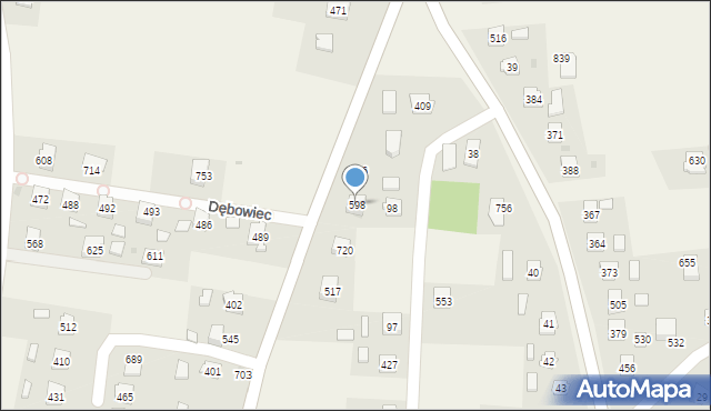 Dębowiec, Dębowiec, 598, mapa Dębowiec