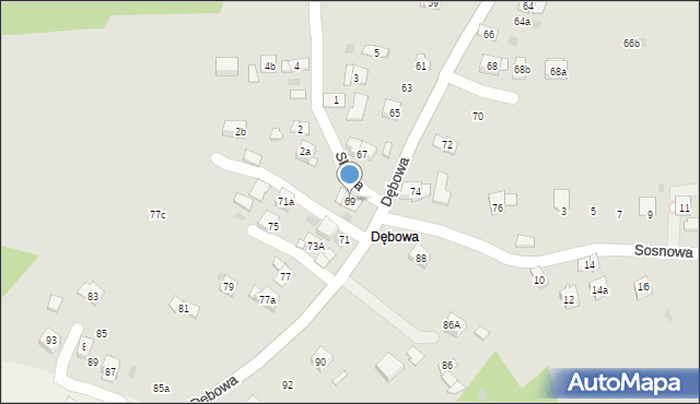 Dobczyce, Dębowa, 69, mapa Dobczyce