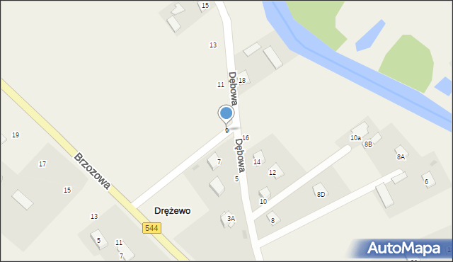 Drężewo, Dębowa, 9, mapa Drężewo