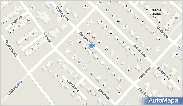 Dzierżoniów, Dębowa, 11, mapa Dzierżoniów