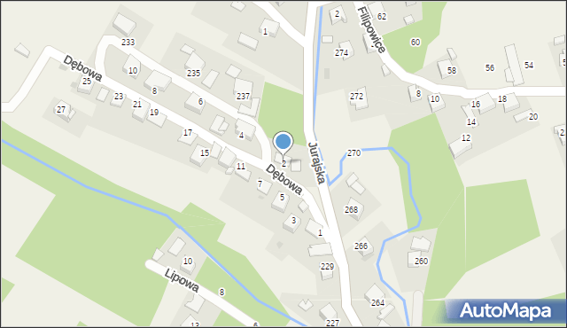 Filipowice, Dębowa, 2, mapa Filipowice