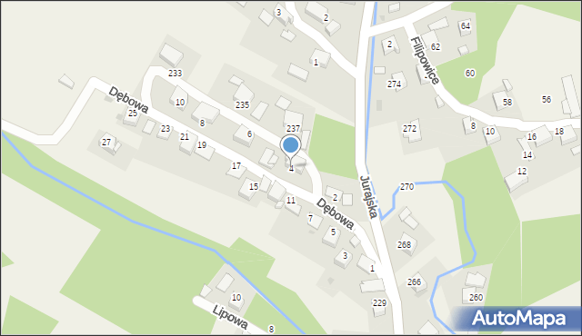 Filipowice, Dębowa, 4, mapa Filipowice
