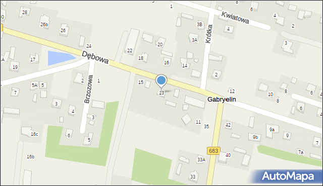 Gabryelin, Dębowa, 13, mapa Gabryelin
