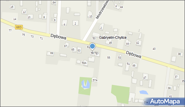 Gabryelin, Dębowa, 59, mapa Gabryelin