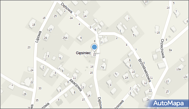 Gęsiniec, Dębowa, 12, mapa Gęsiniec