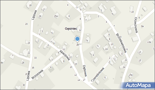 Gęsiniec, Dębowa, 16, mapa Gęsiniec