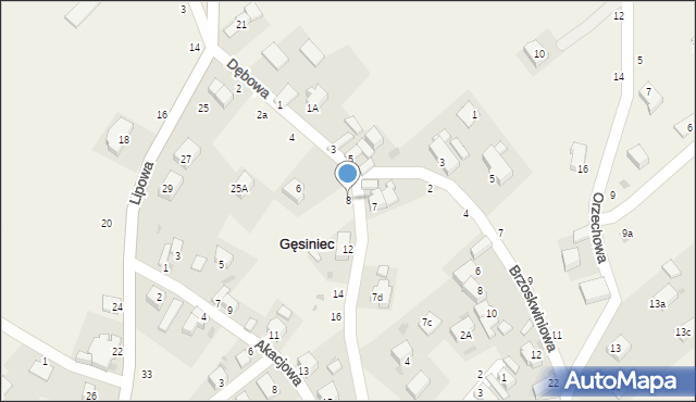 Gęsiniec, Dębowa, 8, mapa Gęsiniec