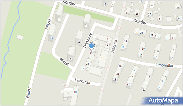 Gliwice, Derkacza, 11, mapa Gliwic