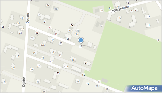 Jakubowice Konińskie, Dębina, 17, mapa Jakubowice Konińskie