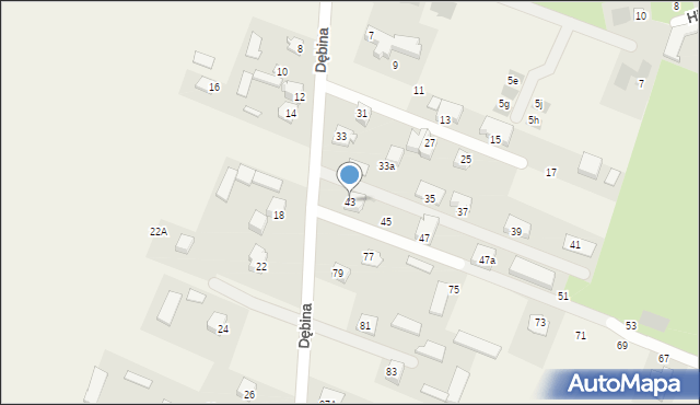 Jakubowice Konińskie, Dębina, 43, mapa Jakubowice Konińskie