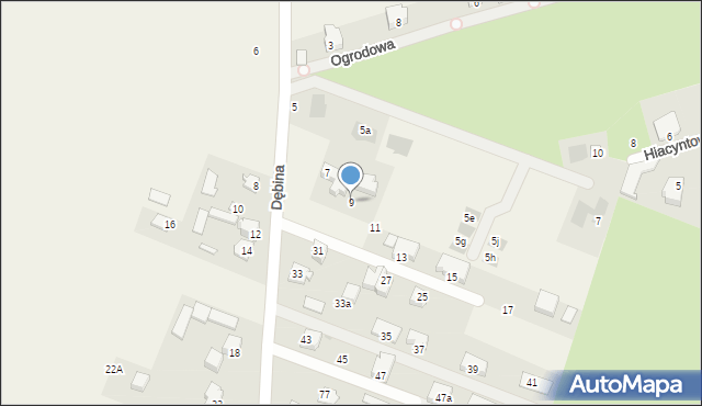 Jakubowice Konińskie, Dębina, 9, mapa Jakubowice Konińskie
