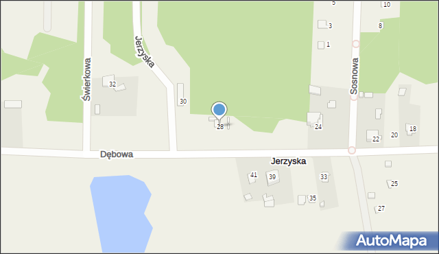Jerzyska, Dębowa, 28, mapa Jerzyska