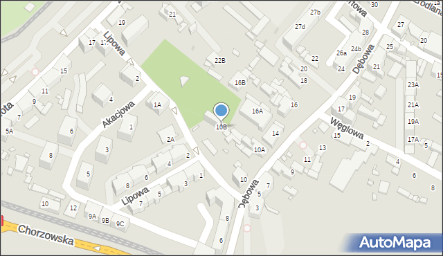 Katowice, Dębowa, 10B, mapa Katowic